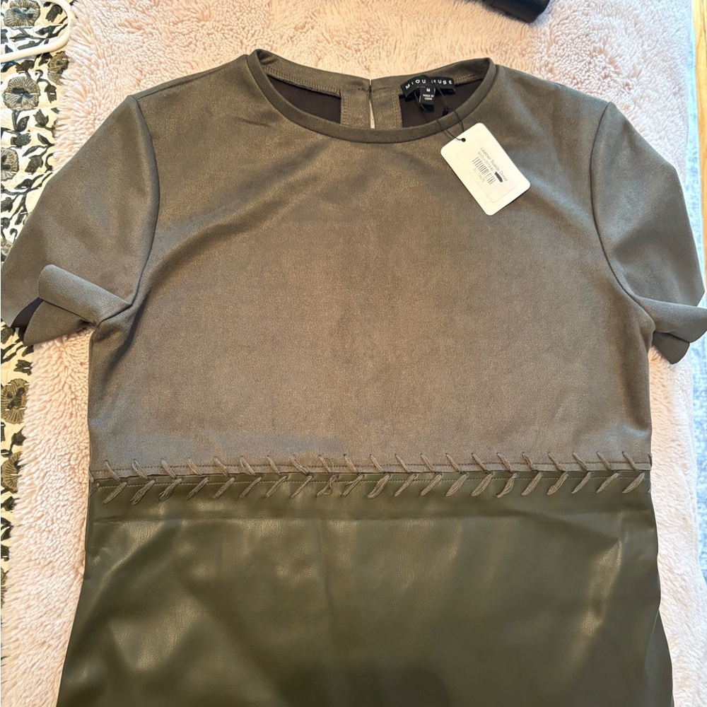 NWT Olive Dress with Faux Leather